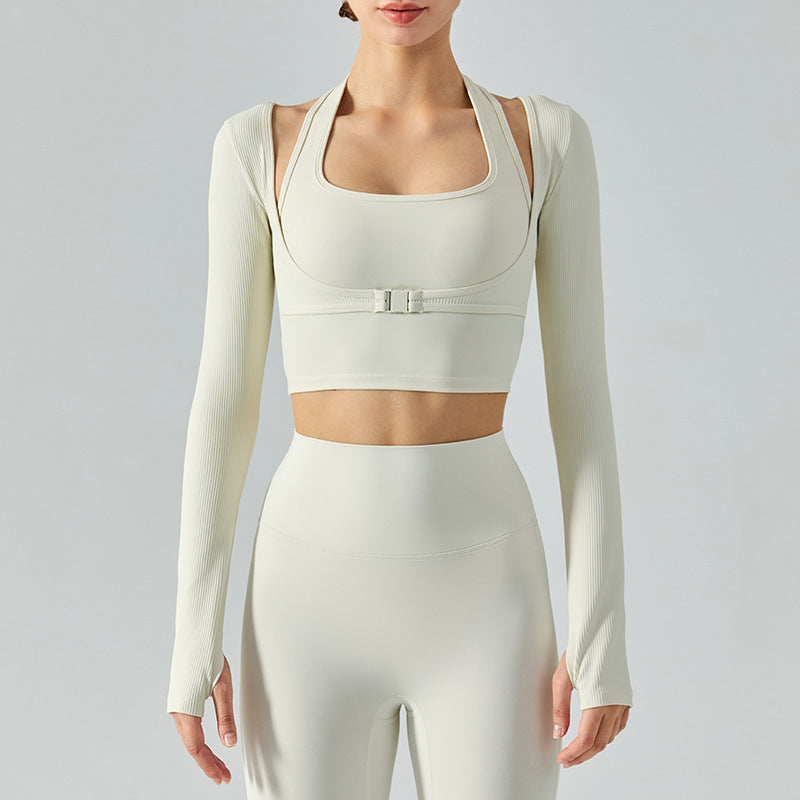 Halter Fake Two-piece Slim Fit Yoga Long Sleeve Nude Feel Sports Top Women's
