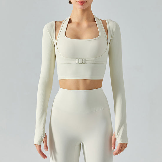 Halter Fake Two-piece Slim Fit Yoga Long Sleeve Nude Feel Sports Top Women's