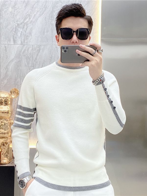 Simple All-match Round Neck Pullover Stripe Sweater Youth Fashion Trendy Long-sleeve Sweater Men