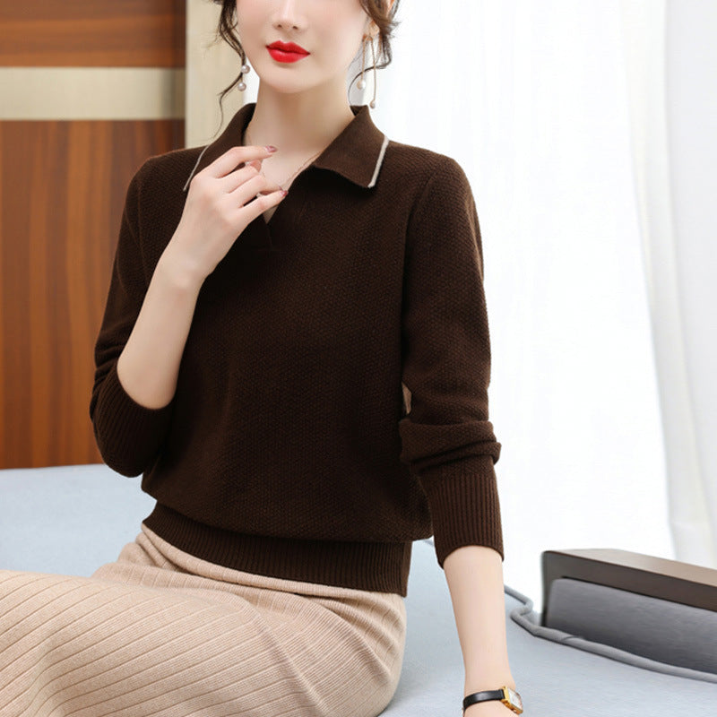 Spring And Autumn New Polo Collar Top Western Style Fashion Sweater