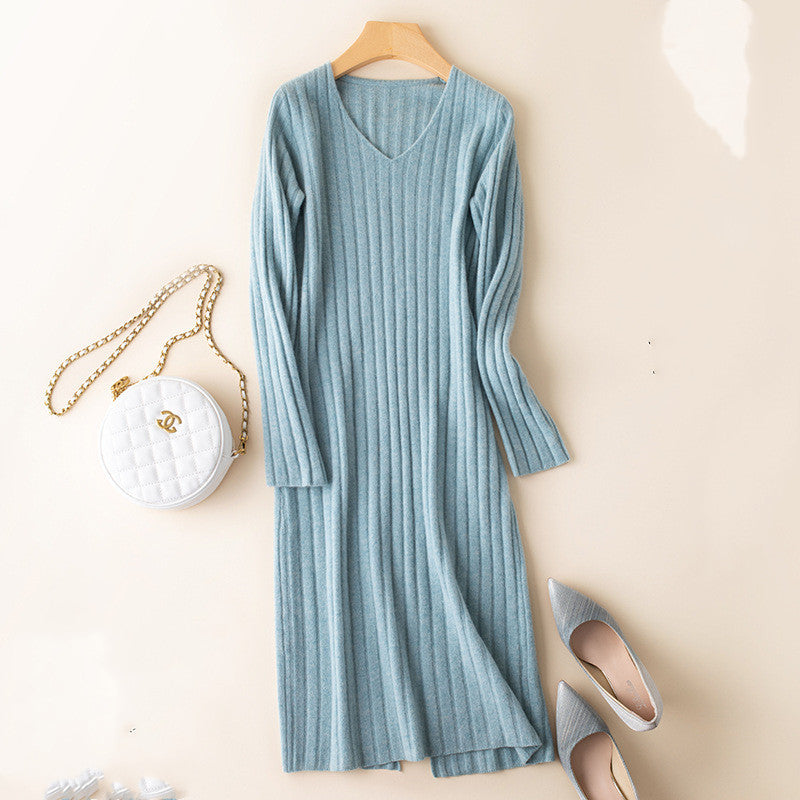 Over the knee wool knit dress