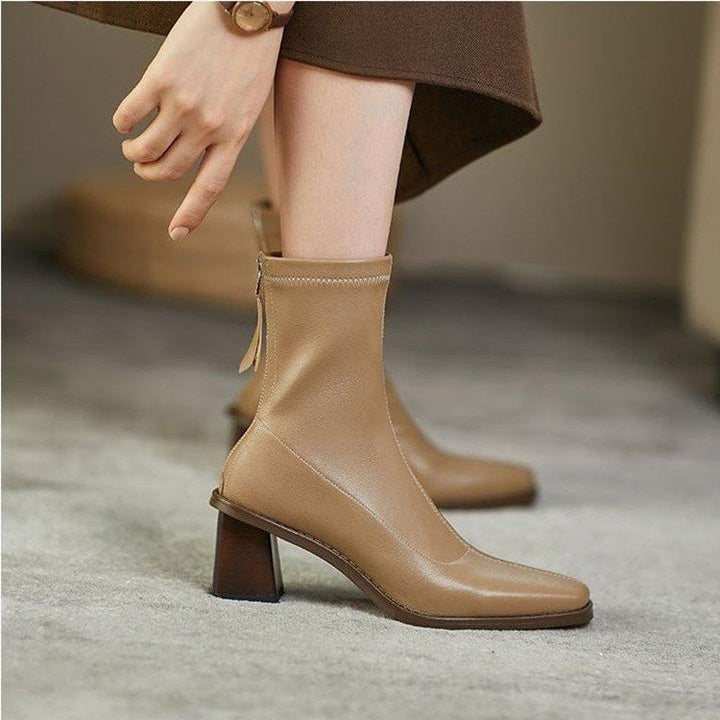 European And American Internet Hot Skinny Boots Autumn New European And American Ins Square Toe Back Zipper Chunky Heel Boots High Heel Large Size Boots