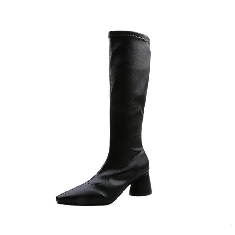 Long Boots Women's Boots Autumn And Winter New British Style Women's Shoes High-heeled Black Thick-heeled Retro Boots Pointed Knight Boots