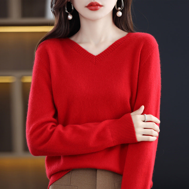 Women's Knitted Bottoming Shirt Versatile Cashmere Sweater Loose Outer Wear