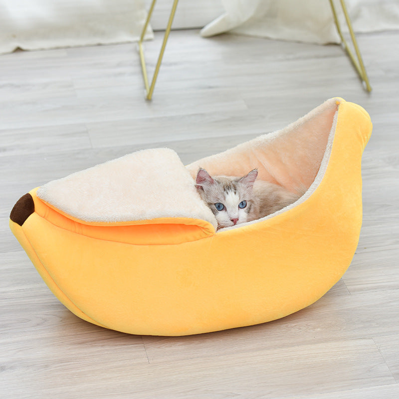 Removable And Washable Round Long Hair Cat's Nest Four Seasons Universal Banana Dog's Nest - Product information: Materials: cloth Product Category: Pet Nest Color: yellow, green Size: S, M, L, XL Packing list: Pet nest x1 Size Length * width * height/cm