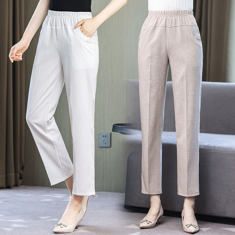 Pure Color Washed Cotton And Linen Cropped Pants