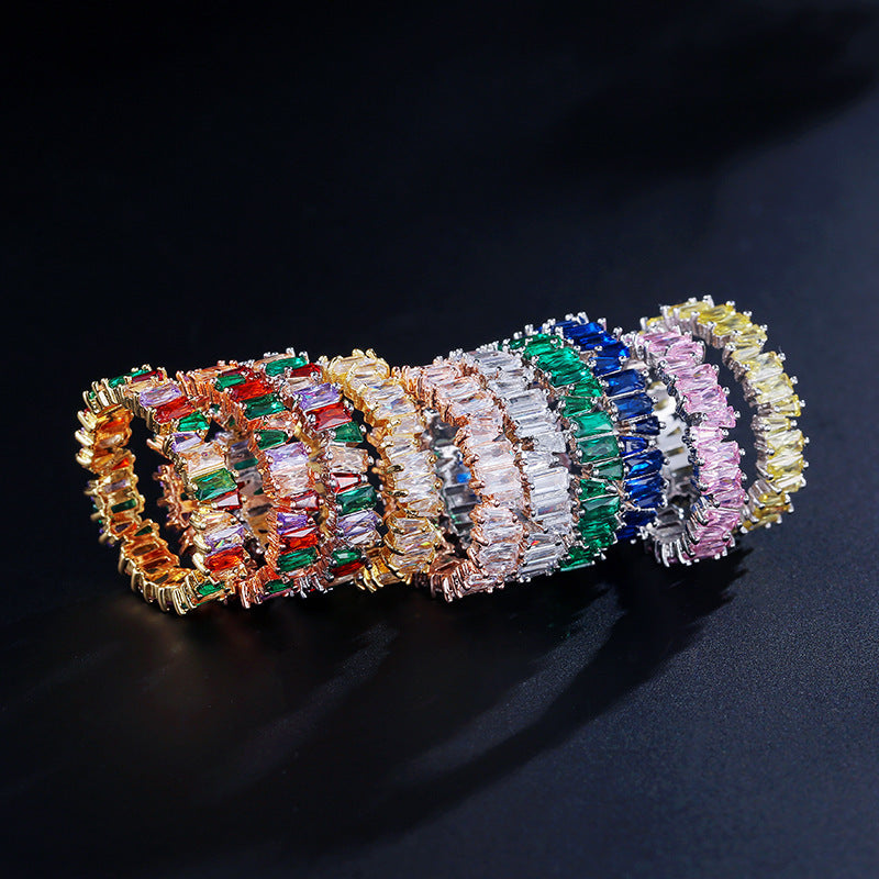 Copper Inlaid AAA Grade Color Zircon Ring For Women