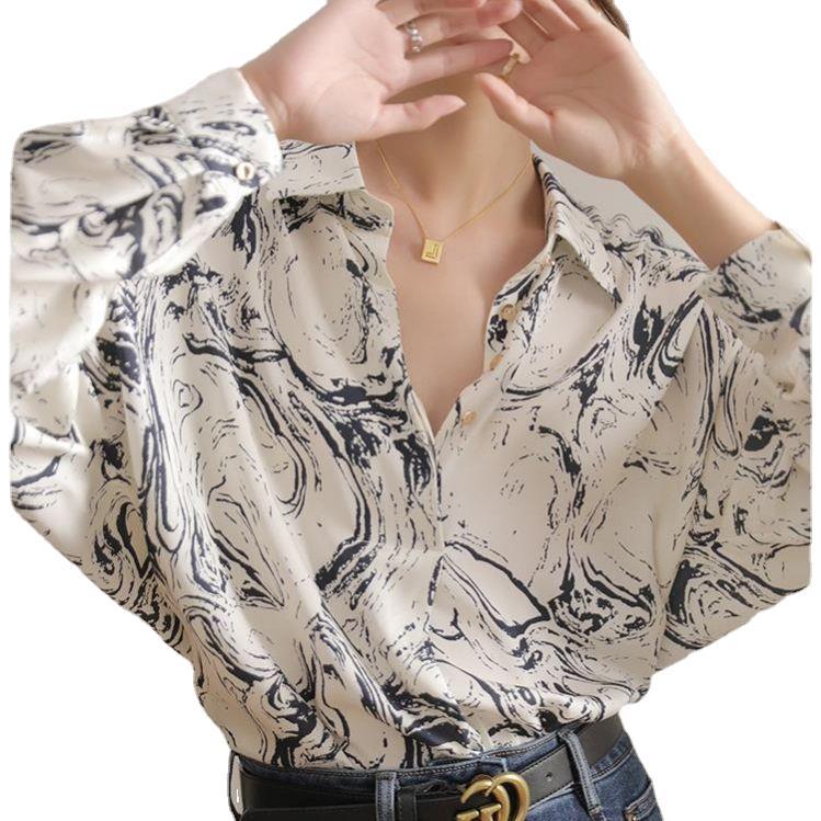 Western Style Fashion Ink Painting Printed Long Sleeve Shirt