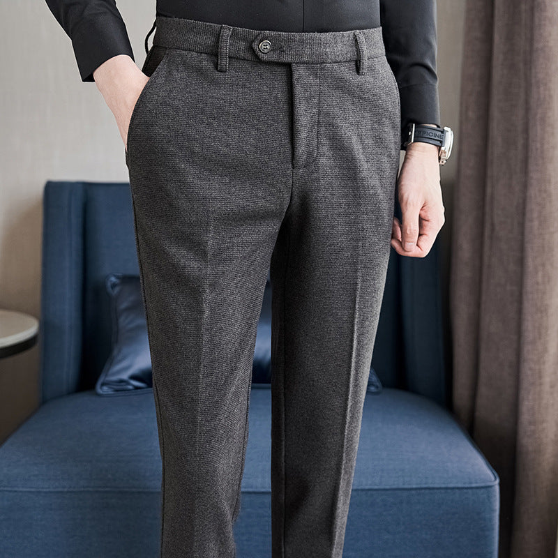 Sanded Fabric Men's Slim-fitting Small Straight Pants