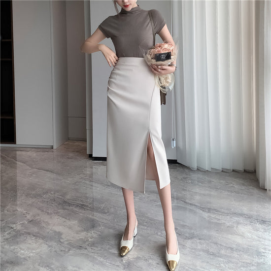 One-Step Skirt Hip Skirt Slimming Mid-length Skirt High Slit