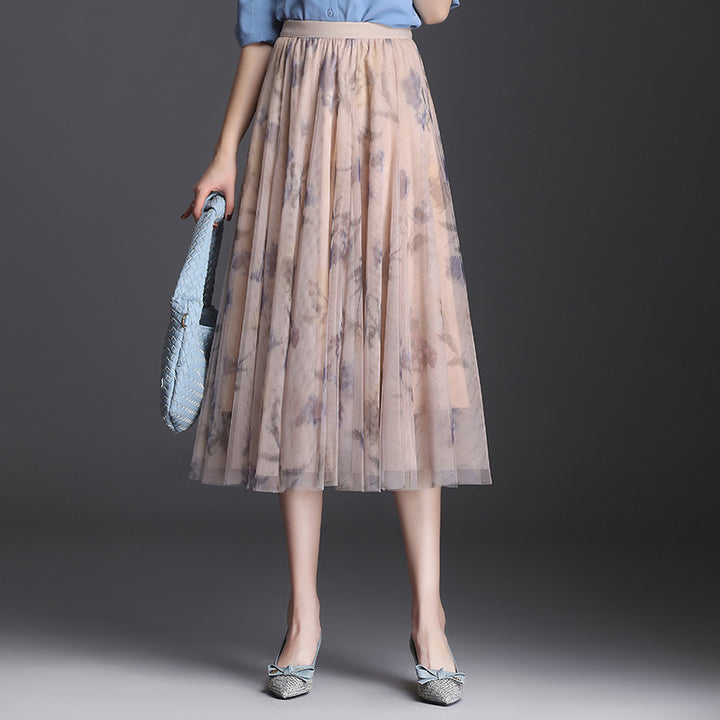 Gauze Skirt Women's Half-length High Waist Three-layer Large Swing Skirt Fashion Oversized Pleated Skirt