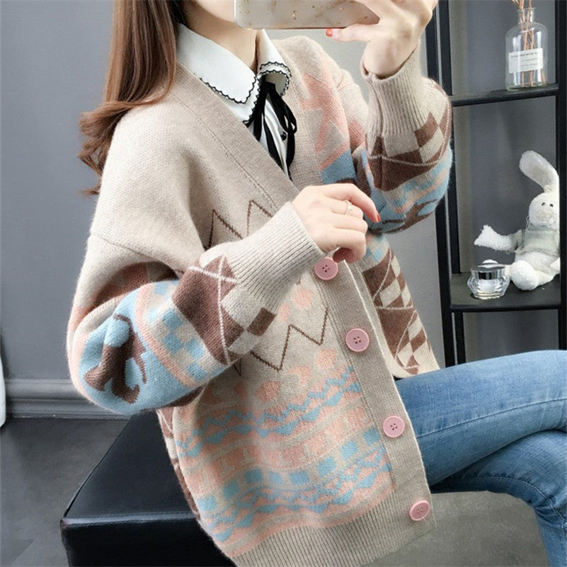 Knitted Cardigan Long Sleeve Jacket Women Lazy Style Ladies Sweater Loose