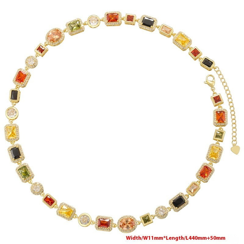 Temperament Entry Lux Diamond Square Bracelet And Necklace Set