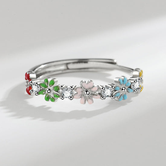 Korean Style Elegant Micro Inlaid Zircon Flower Ring