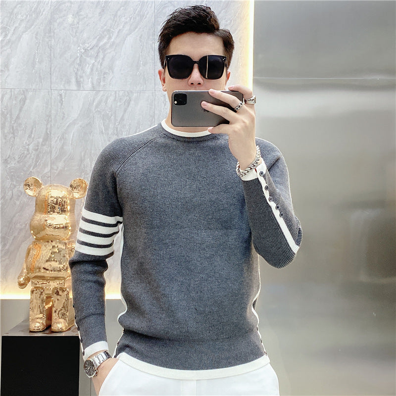 Simple All-match Round Neck Pullover Stripe Sweater Youth Fashion Trendy Long-sleeve Sweater Men