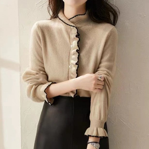 Velvet Stringy Selvedge Knitwear Cardigan For Women