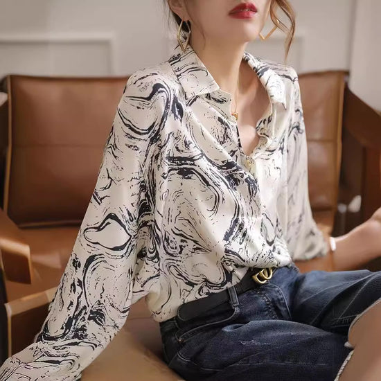 Western Style Fashion Ink Painting Printed Long Sleeve Shirt
