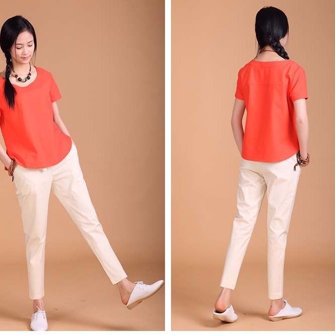 Women Loose Cotton And Linen Harem Cropped Trousers