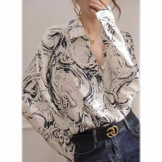 Western Style Fashion Ink Painting Printed Long Sleeve Shirt