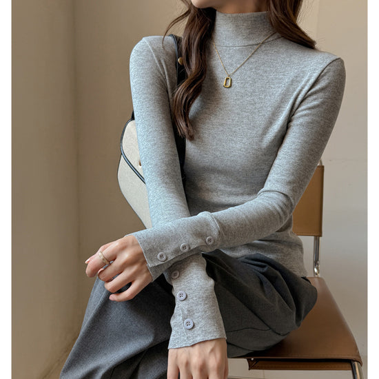 Women's Fashion Semi-high Neck Long Sleeve Base Shirt