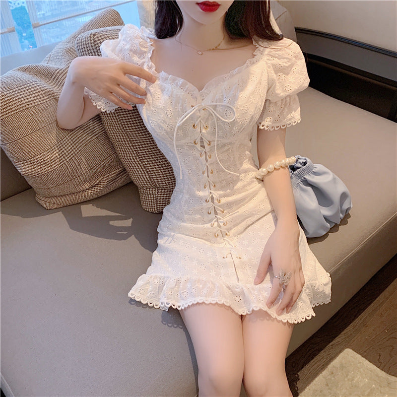 Retro Dress Summer Jacquard Embroidery Waist Was Thin