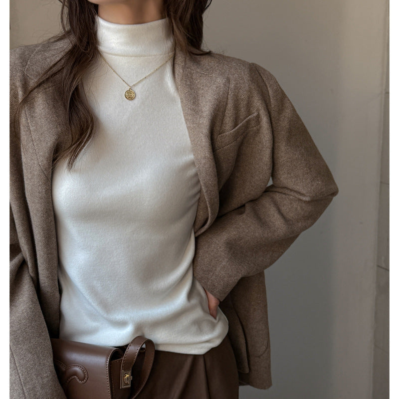 Women's Fashion Semi-high Neck Long Sleeve Base Shirt