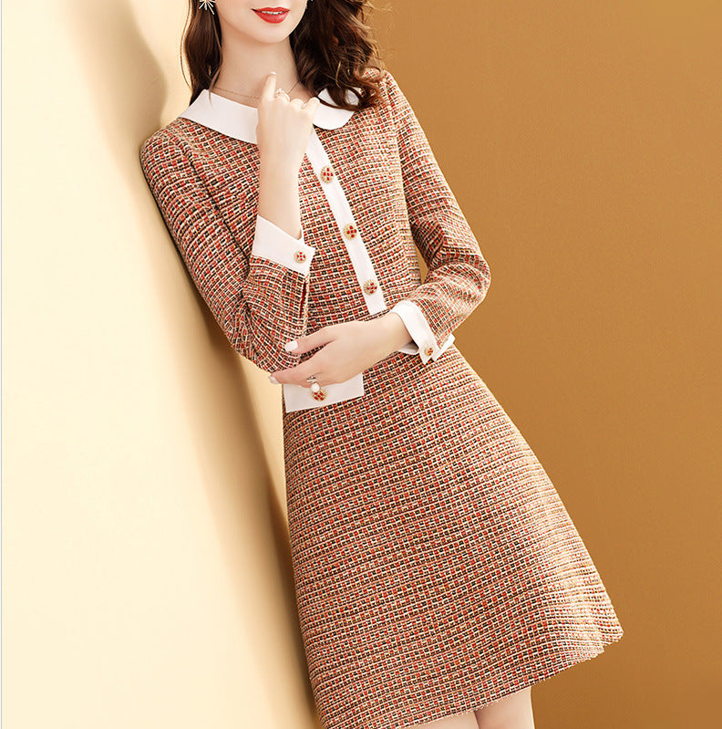 Celebrity Temperament Doll Collar Tweed Dress