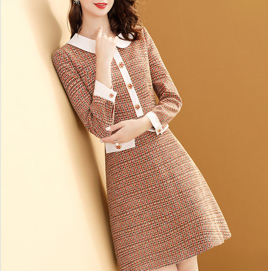 Celebrity Temperament Doll Collar Tweed Dress