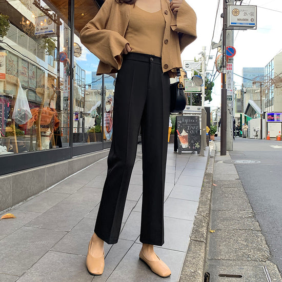 Women's Autumn New Black High Waist Wide Leg Pants