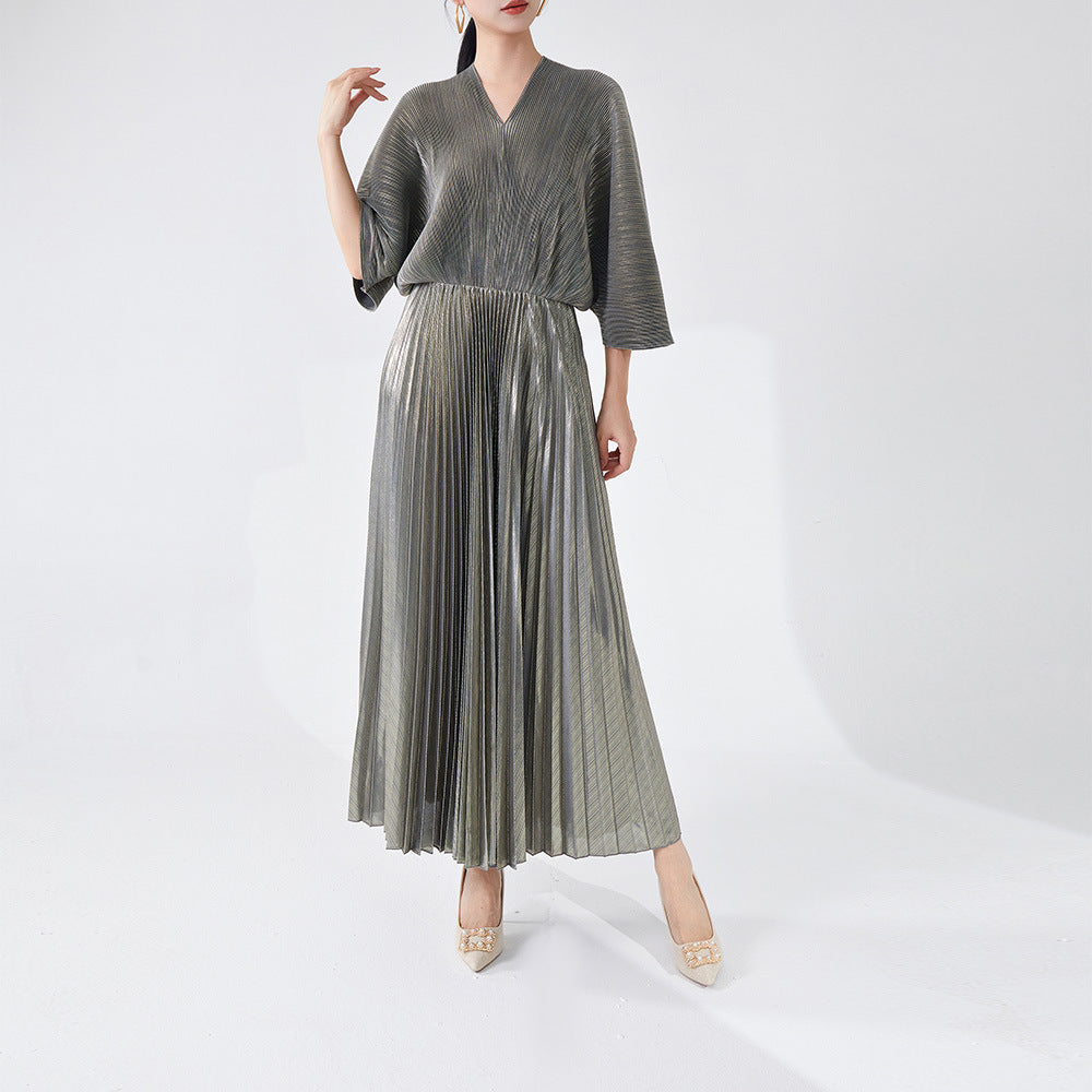 Women's Clothing V-neck Dress Pleated