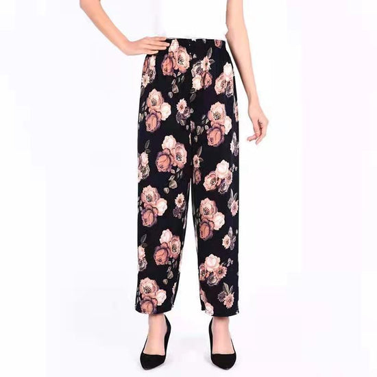 Ice Silk Wide-leg Pants Middle-aged And Elderly Loose Flower Pants