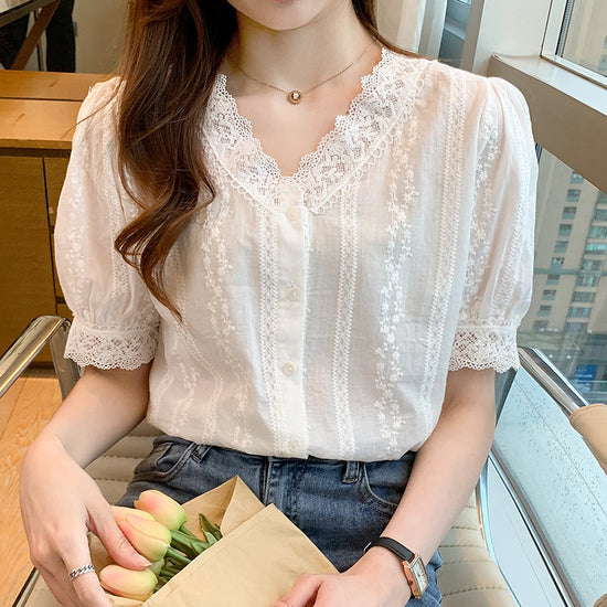 Short Lace Clothing Design Sense Niche Chiffon Shirt