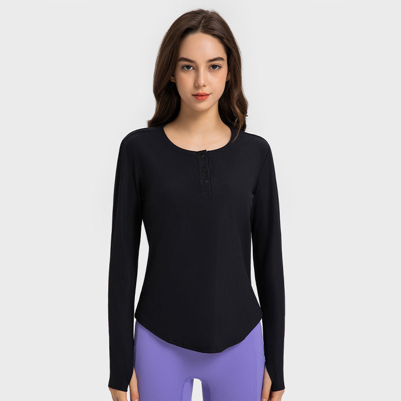 New Vertical Bar Thread 20 Loose Sports Long Sleeve Women's Fashion Casual Fitness Yoga Wear
