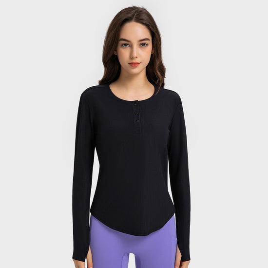 New Vertical Bar Thread 20 Loose Sports Long Sleeve Women's Fashion Casual Fitness Yoga Wear