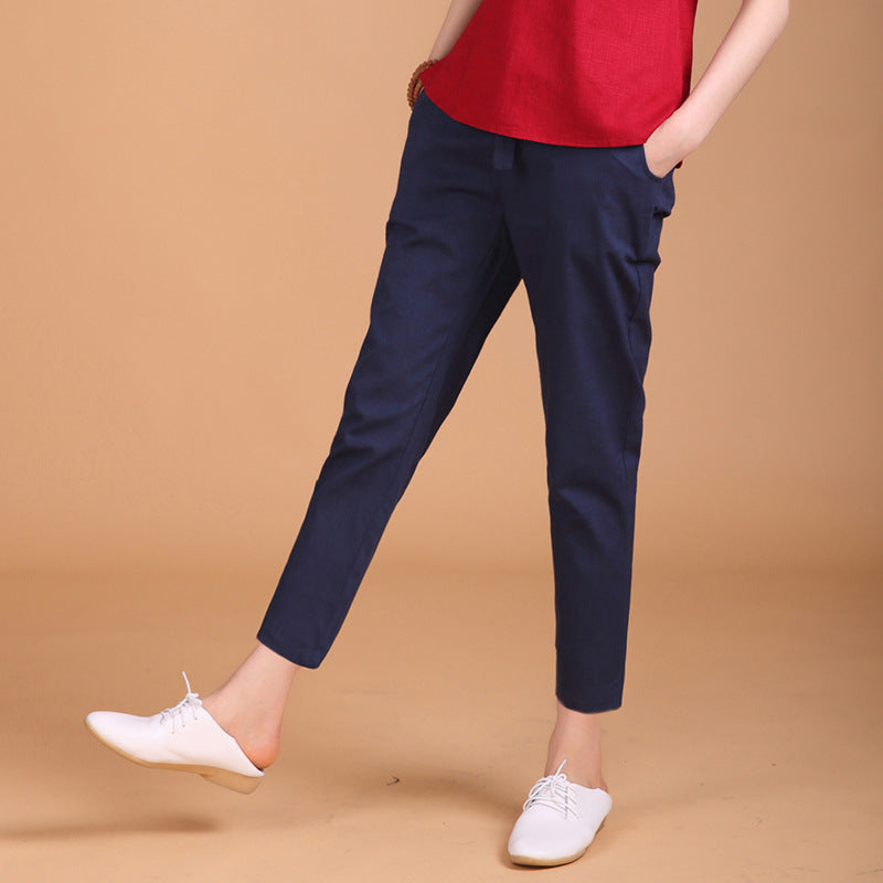 Women Loose Cotton And Linen Harem Cropped Trousers