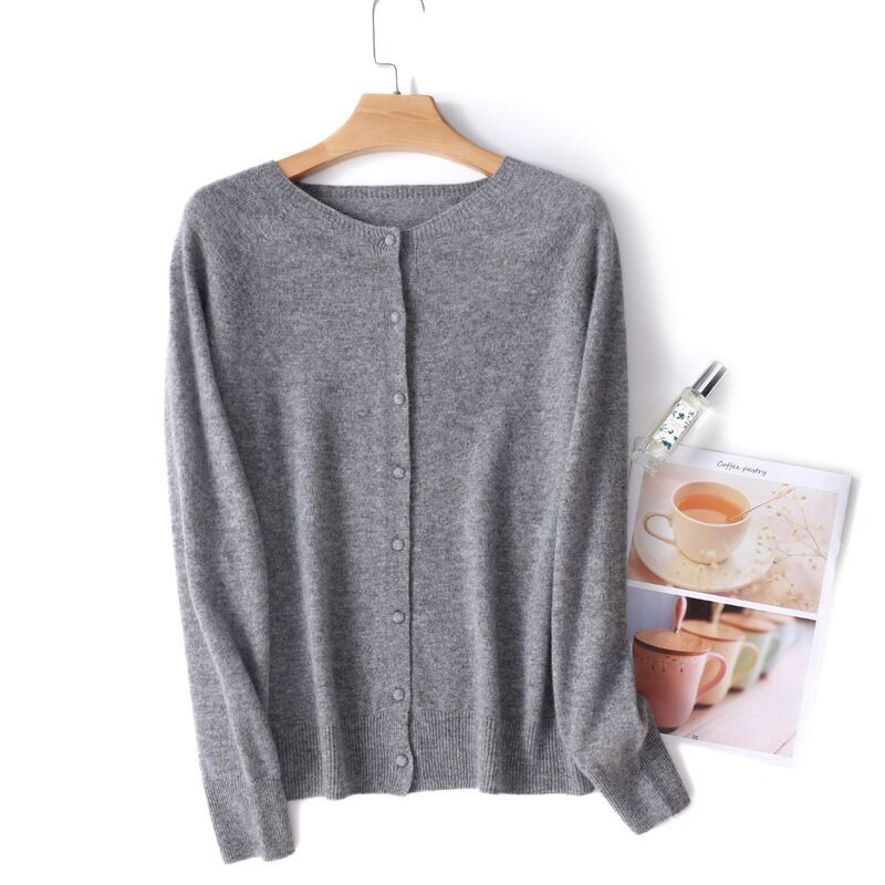 Spring And Autumn New Simple Women's Wool Round Neck Thin High-grade Outerwear Knitted Coat