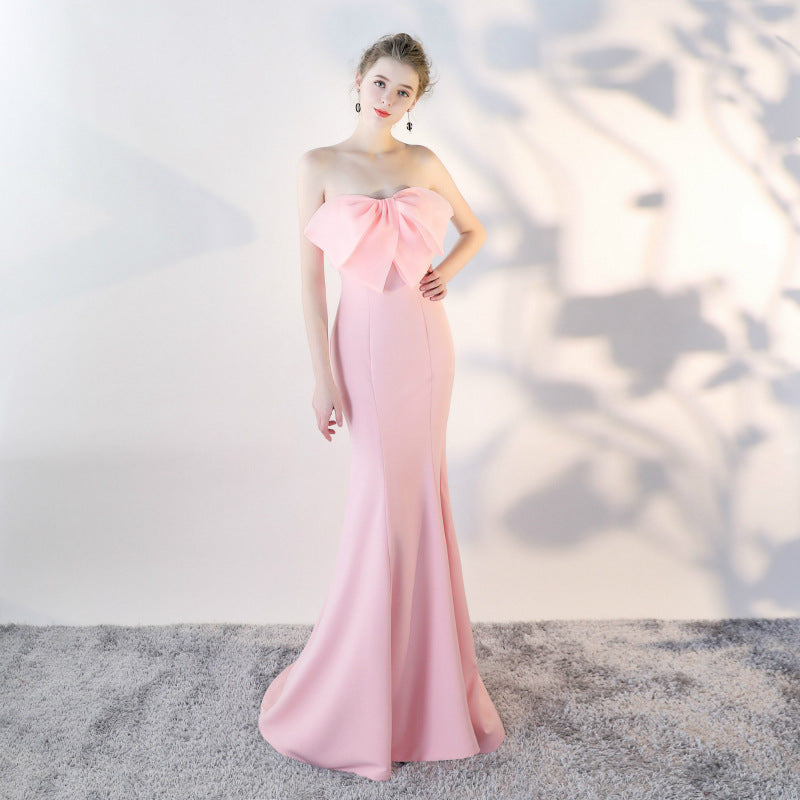 Female Solid Color Strapless Fish Tail Slimming Short Dress