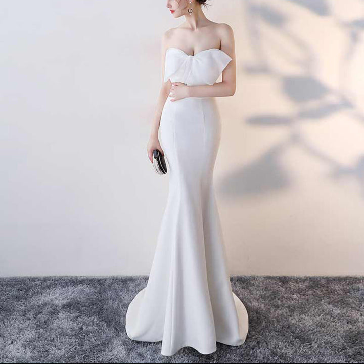 Female Solid Color Strapless Fish Tail Slimming Short Dress
