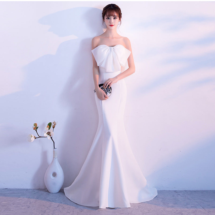 Female Solid Color Strapless Fish Tail Slimming Short Dress