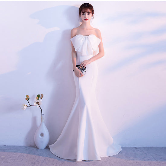 Female Solid Color Strapless Fish Tail Slimming Short Dress