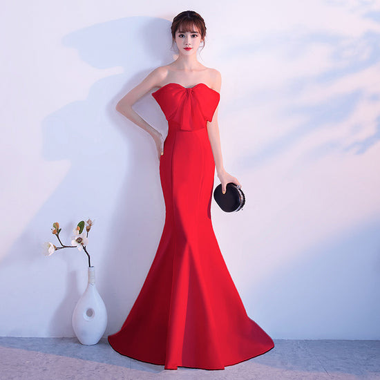 Female Solid Color Strapless Fish Tail Slimming Short Dress