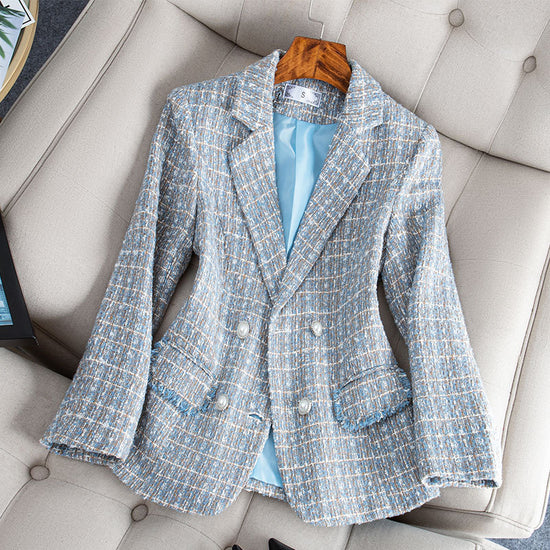 Socialite Style Plaid Tweed Woolen Coat
