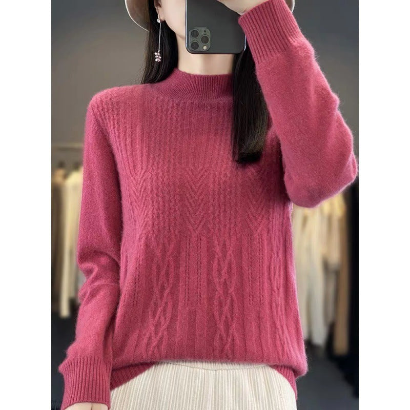 Autumn And Winter Mock Neck Sweater Fashion Pullover Solid Color Sweater