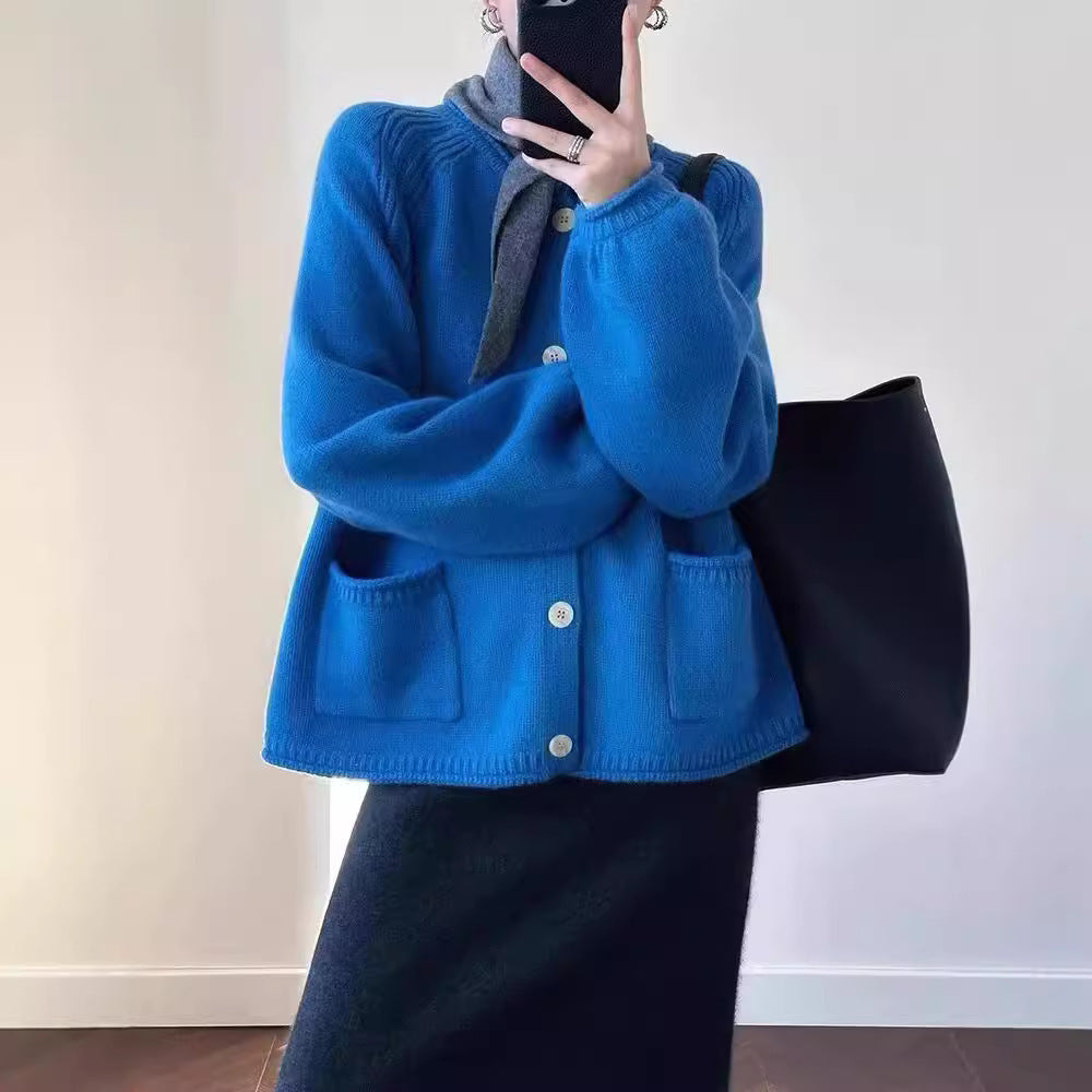 Klein Blue Knitted Cardigan Sweater Coat For Women Early