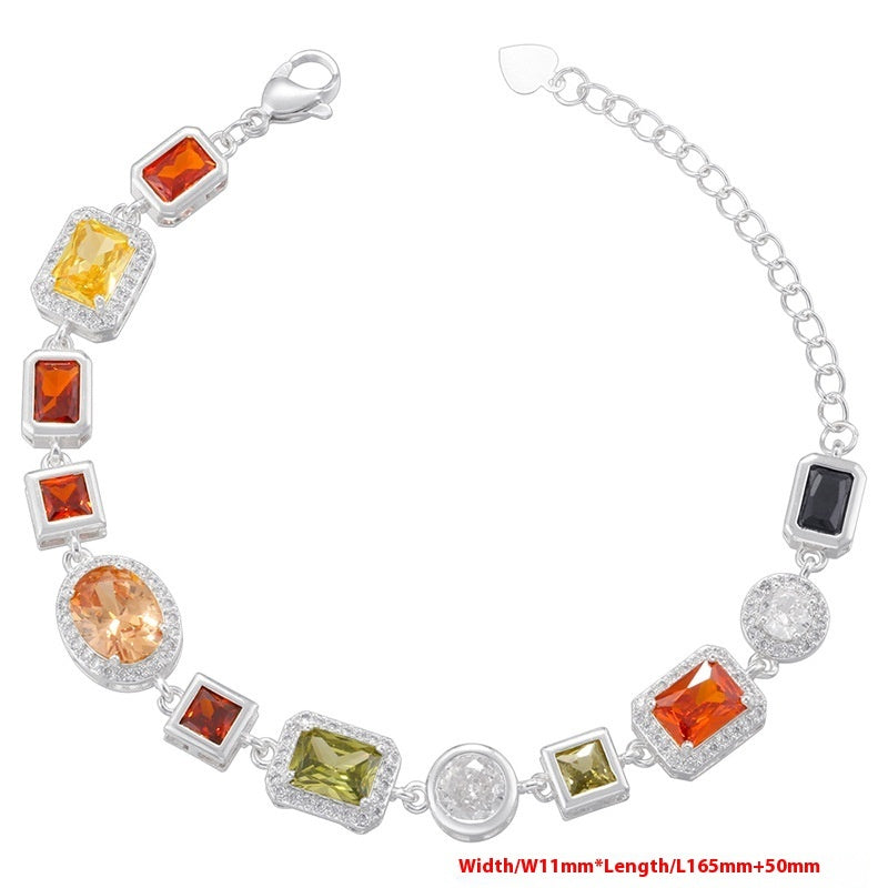 Temperament Entry Lux Diamond Square Bracelet And Necklace Set