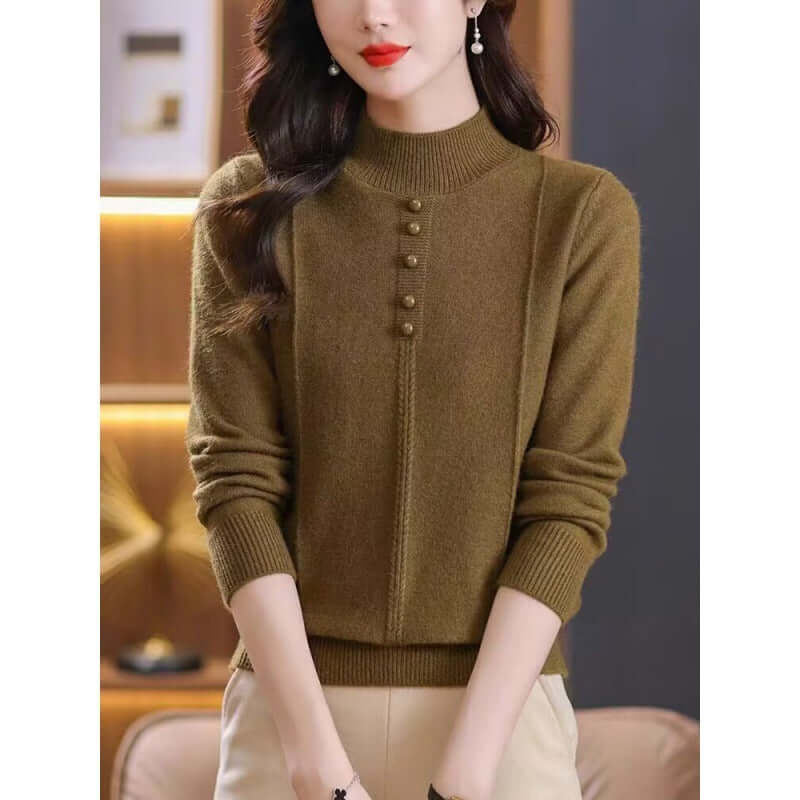 Half Collar Top Winter Inner Wear Sweater - Product information: Thickness: medium Fabric name: knitted Color: Orange, khaki, Brown, tobacco brown, red Sleeve type: regular sleeve Main fabric composition: polyester film fiber Size: M,L,XL,2XL Wearing styl