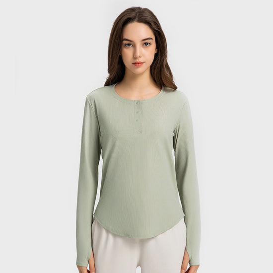 New Vertical Bar Thread 20 Loose Sports Long Sleeve Women's Fashion Casual Fitness Yoga Wear