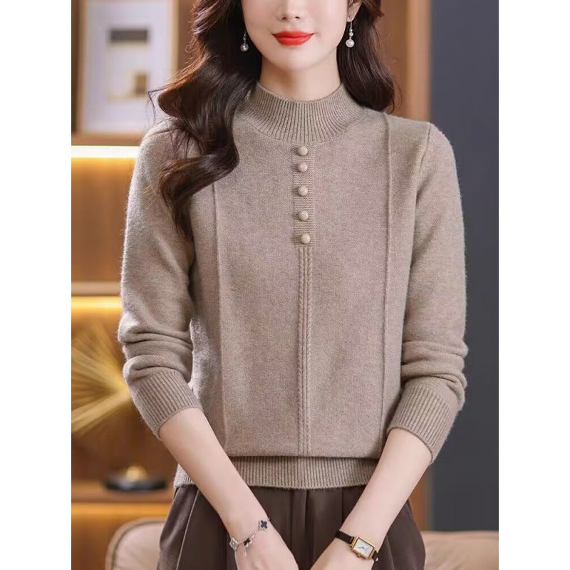 Half Collar Top Winter Inner Wear Sweater - Product information: Thickness: medium Fabric name: knitted Color: Orange, khaki, Brown, tobacco brown, red Sleeve type: regular sleeve Main fabric composition: polyester film fiber Size: M,L,XL,2XL Wearing styl