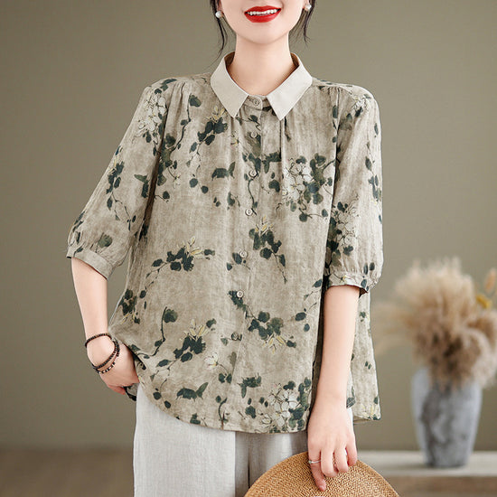 Women's Short-sleeved Shirt Cotton And Linen Style Top
