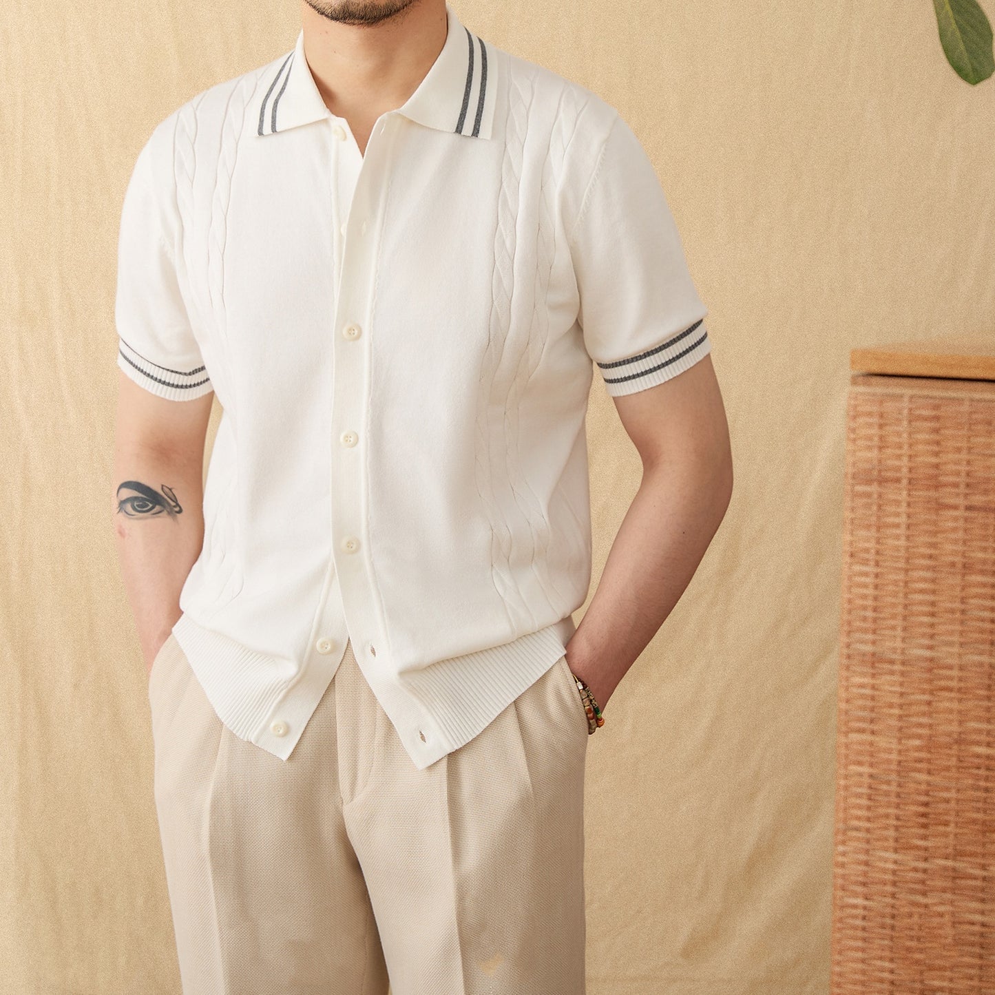 Cotton Leisure Knitted Short-sleeved Lapel Polo Shirt